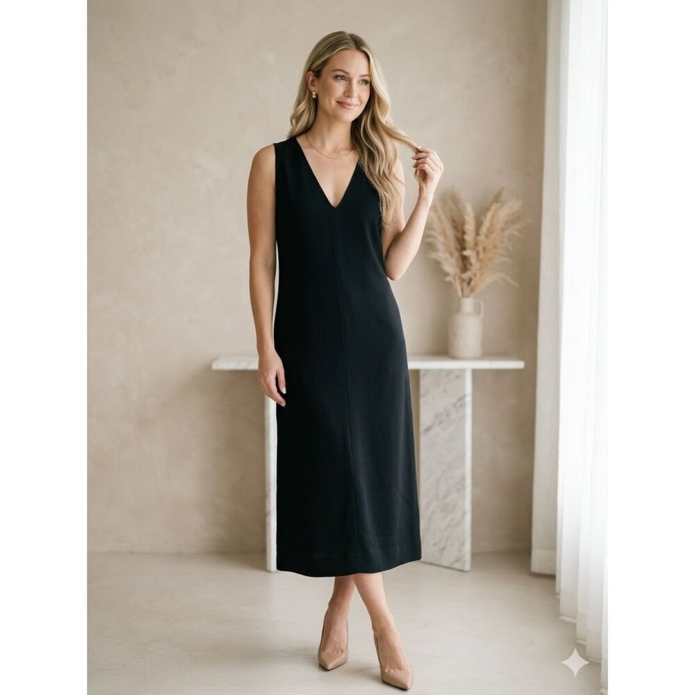 JIL SANDER Sleeveless Black Midi Dress 42 10 Tank Sleek Minimalist